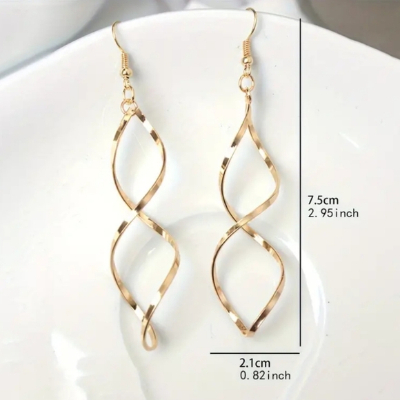 Spiral Drop Earrings. Gold Plated - Picture 5 of 5
